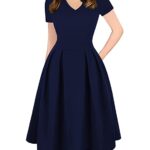 oxiuly xiuly Women's V-Neck Casual Cocktail Party Casual Dresses Knee-Length Elegant Work Vintage Dress with Pockets OX295