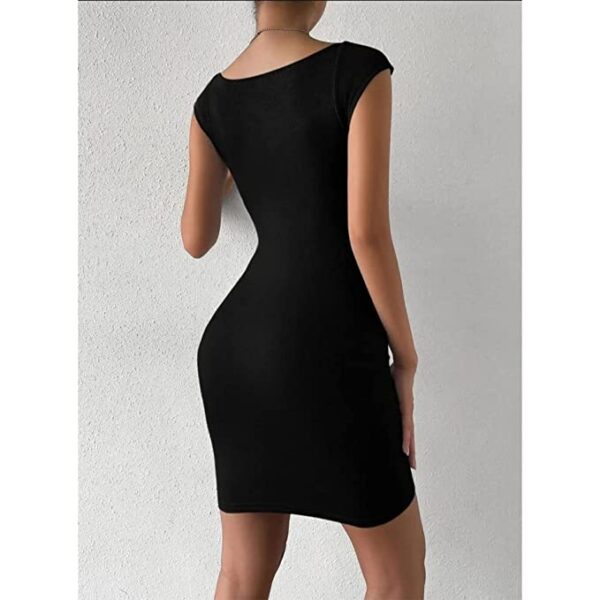 GLARE & BLAIR Solid Sweetheart Neck Short Sleeves Bodycon Ribbed Mini Dress for Women - Image 2