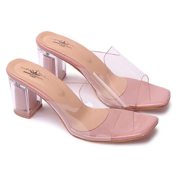 STRASSE PARIS Amazing Design Women's & Girls Transparent Block Heels Sandal Stylish and Fashionable| Stylish Latest & Trending Heels Sandals Casual Wear, Office Wear & Party Wear. - Image 5