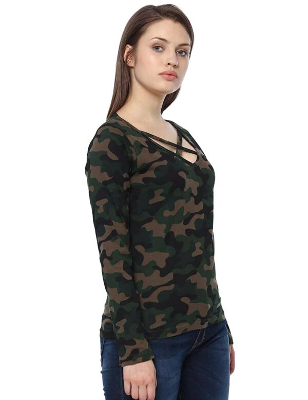 Veirdo Pure Cotton Regular Fit V Neck Full Sleeves Camoflauge T-Shirt for Women & Girls (GL_02_CAMO) - Image 2