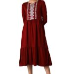 W for Woman Women's Acrylic W Garnet Red Tiered Dress Maxi