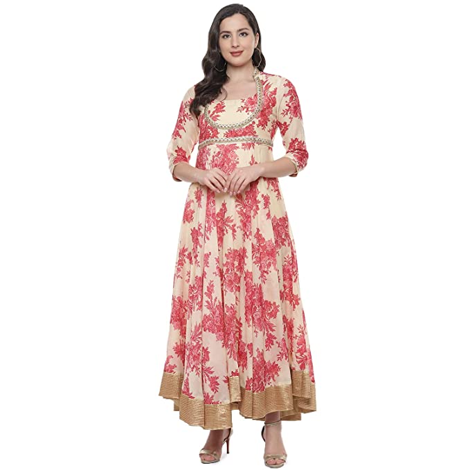 BIBA Women's Polyester Layered and Tiered Below The Knee Dress