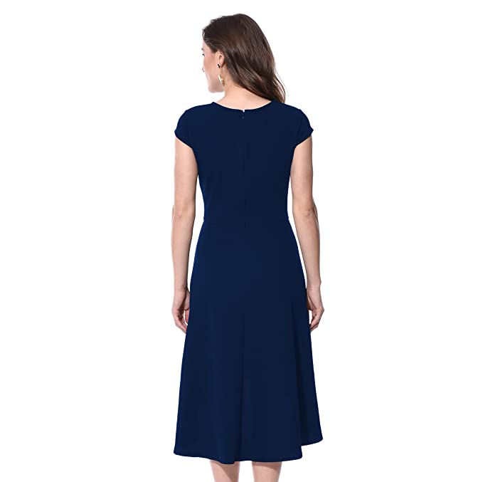 AARA Women's Polyester Black Cap Sleeve High Low Assymetrical Causal Midi Dress - Image 2