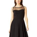 Miss Chase Women's Black Round Neck Sleeveless Cotton Solid Sheer and Pearl Detailing Mini Skater Dress