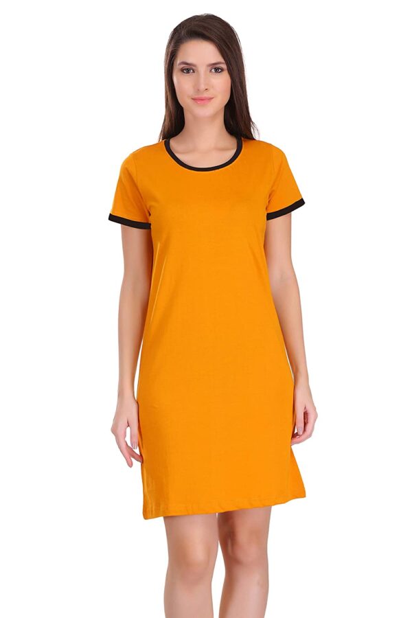 Tees World |Plain| Graphic Printed Bio-Washed Pure Cotton Knee Length Ringer T-Shirt Dress for Women and Girls |