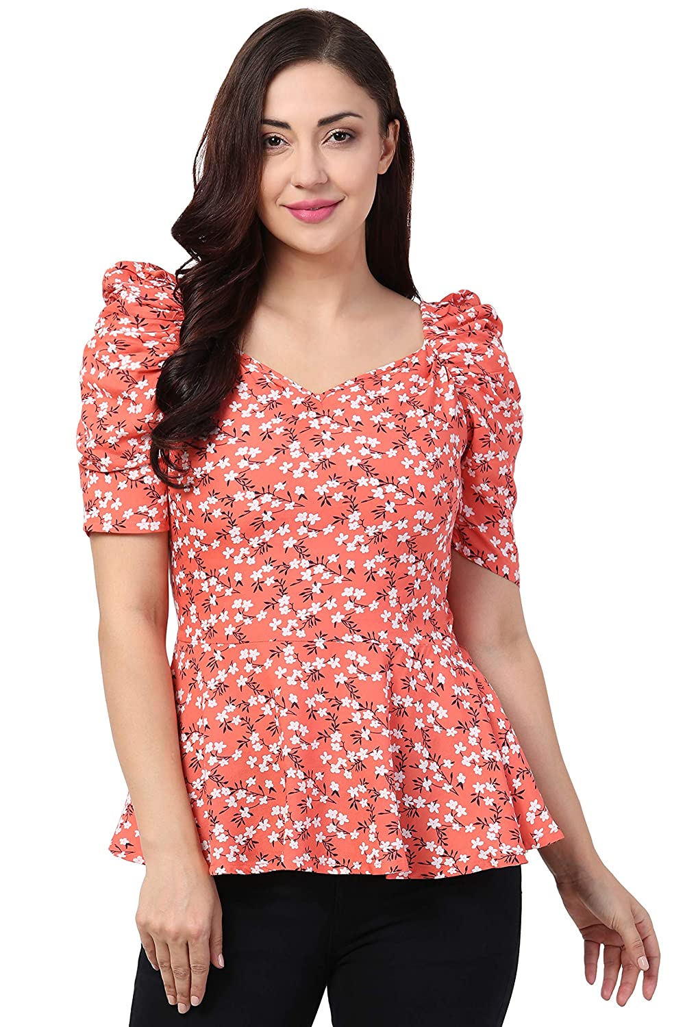 ZUVINO Women's Rayon Floral Peplum Top with Princess Sleeve; Office wear, Summer Wear