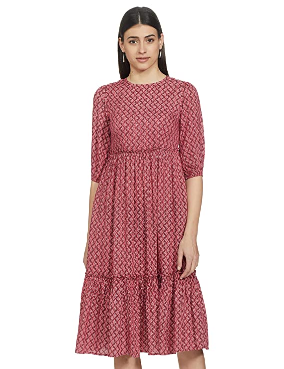 Indya Women's Rayon A-Line Midi Dress
