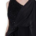 HarLiv Black Crepe & Net Ruffled Draped One-Shoulder Gown Saree